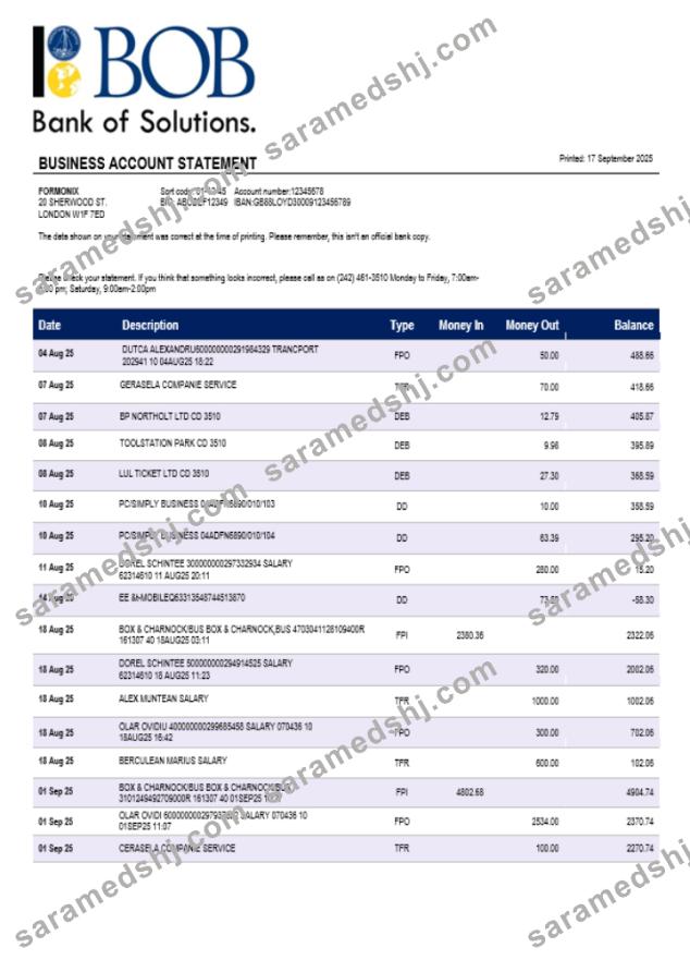 Bank of Bahamian firm account statement Word and PDF template